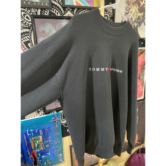 Vintage 90s Tommy Hilfiger Black Crewneck Sweater Charcoal Gray XL Made In USA - Picture 4 of 8